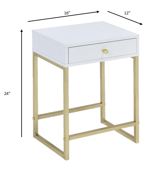 16" X 12" X 24" White And Brass Side Table