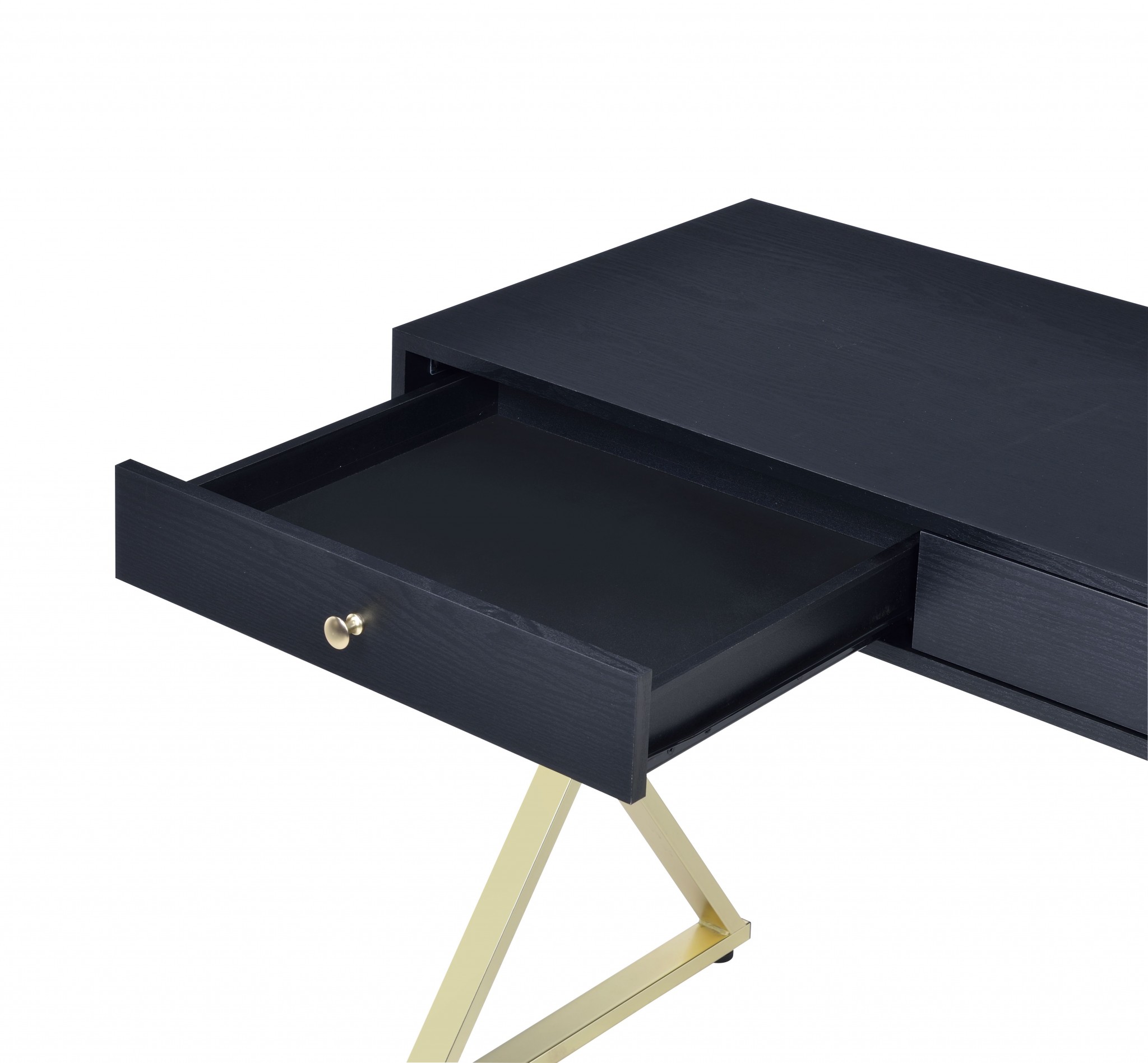 42" X 19" X 31" Black And Brass Particle Board Desk