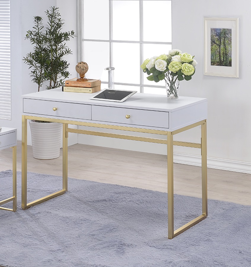 42" X 19" X 31" White And Brass Particle Board Desk