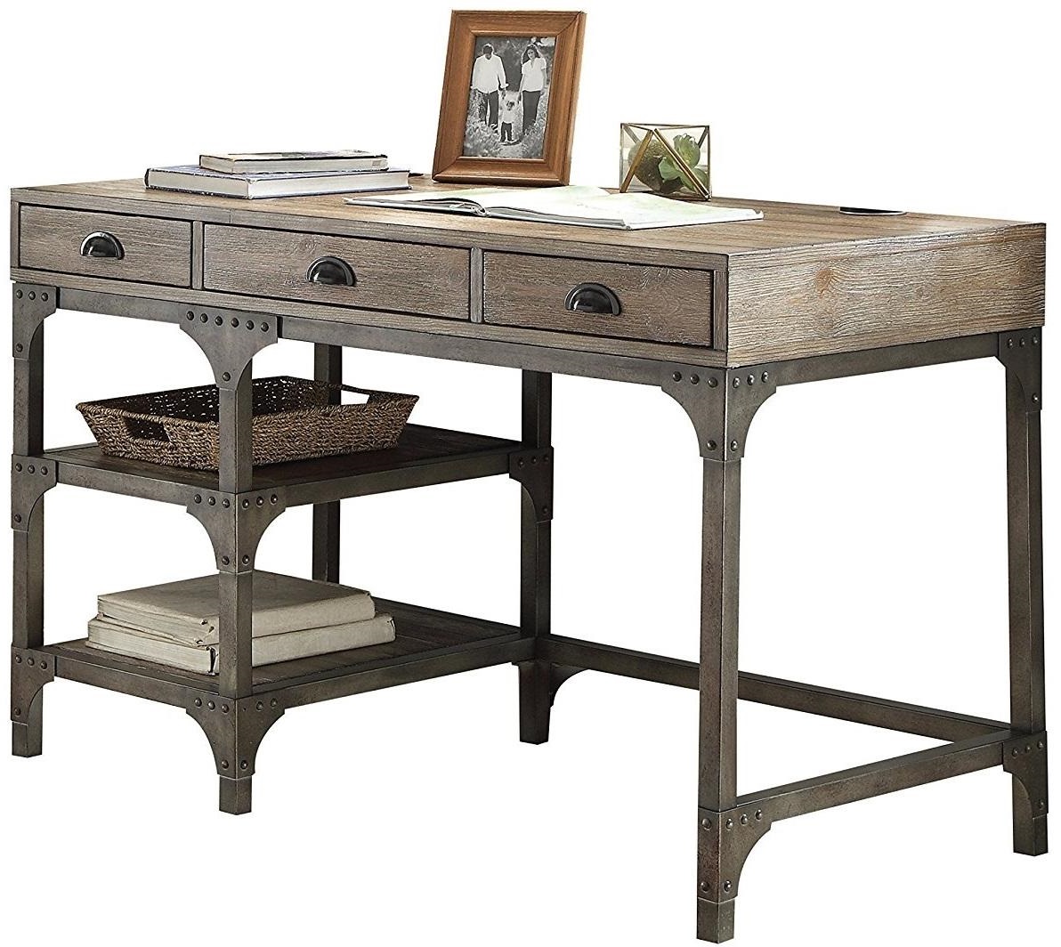47" X 24" X 29" Weathered Oak And Antique Silver Desk