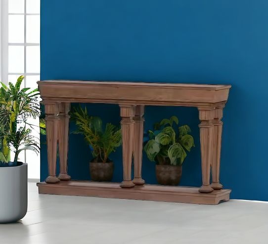 60" Brown Solid Wood Floor Shelf Console Table-286115-1