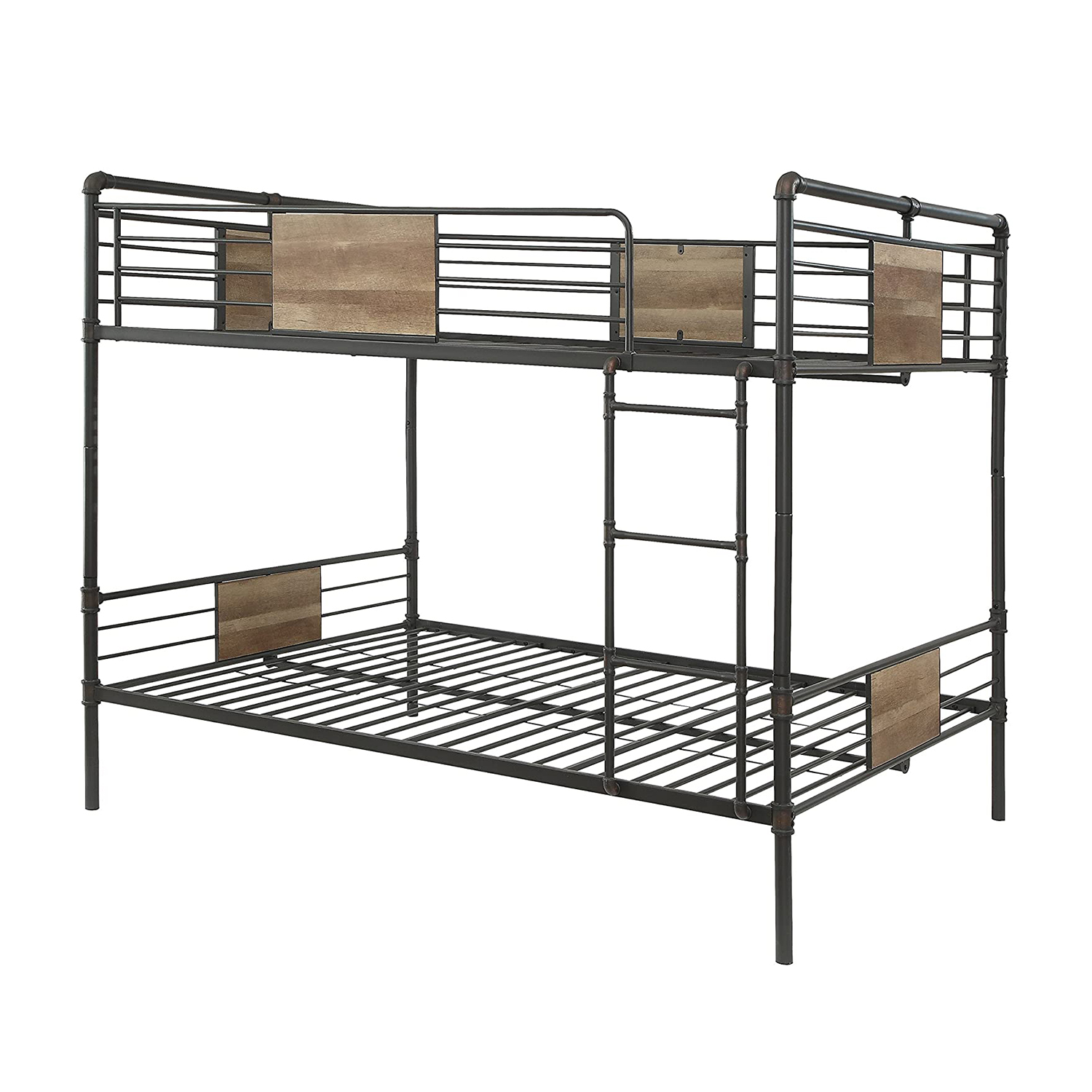 83" X 65" X 68" Sandy Black Dark Bronze HandBrushed Queen Over Queen Bunk Bed