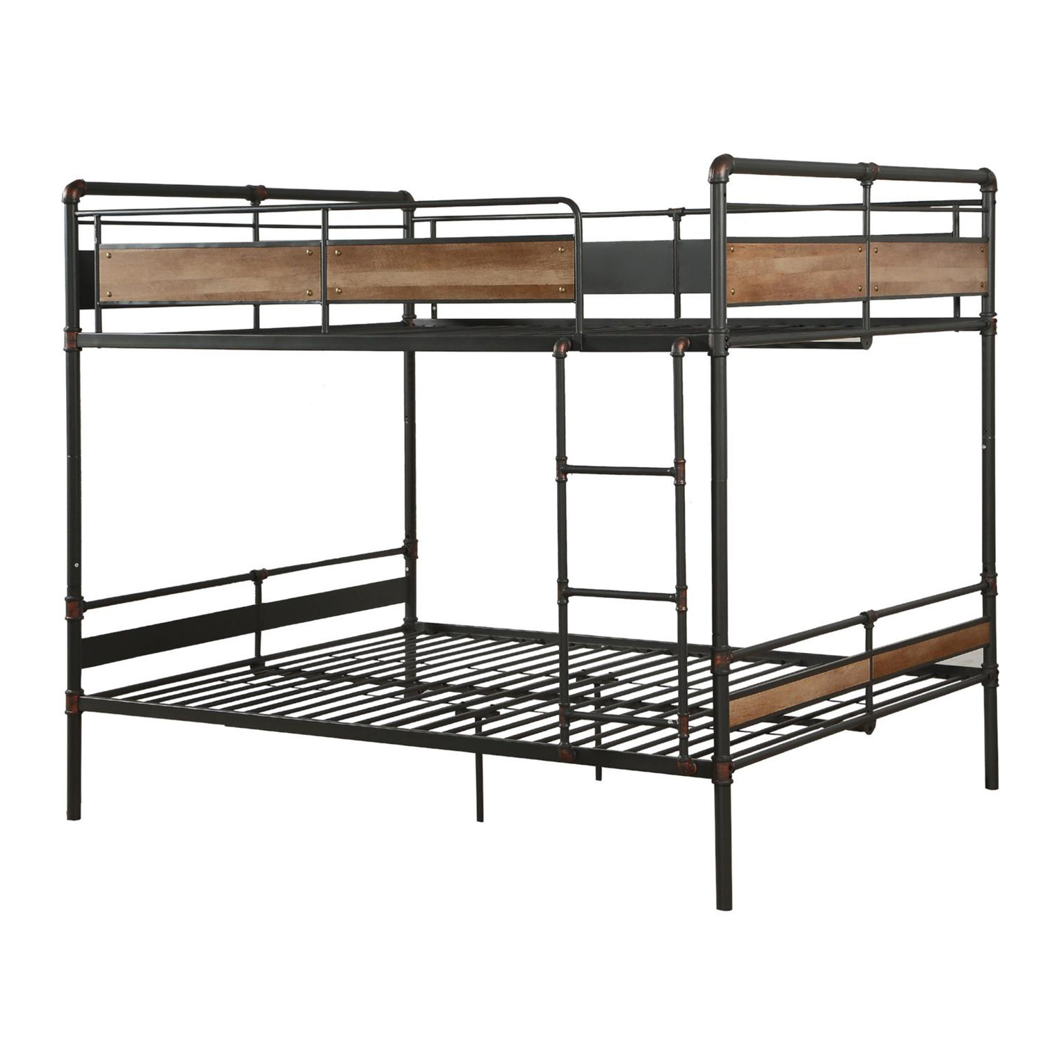 83" X 65" X 68" Sandy Black Dark Bronze HandBrushed Queen Over Queen Bunk Bed