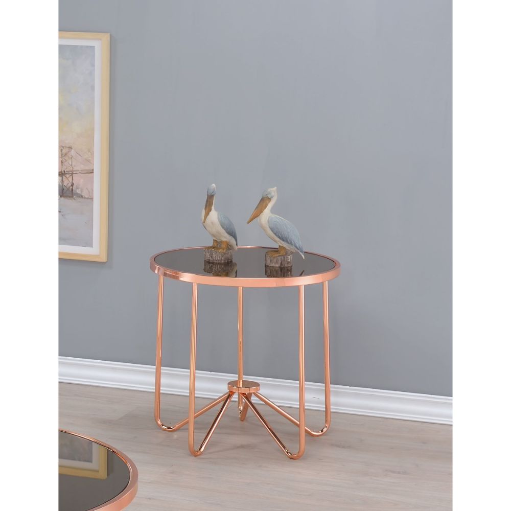 22" X 22" X 22" Smoky Glass And Rose Gold End Table