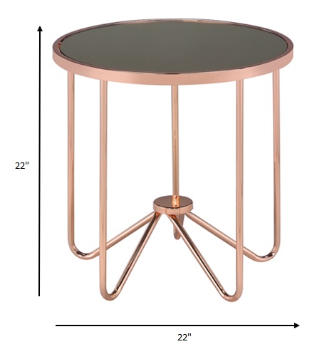22" X 22" X 22" Smoky Glass And Rose Gold End Table