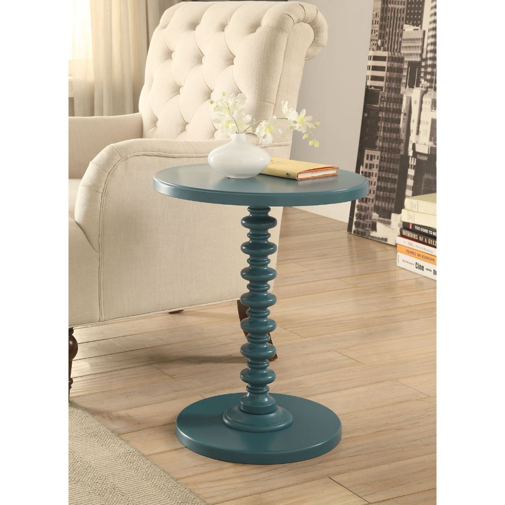 17" X 17" X 22" Teal Solid Wood Leg Side Table