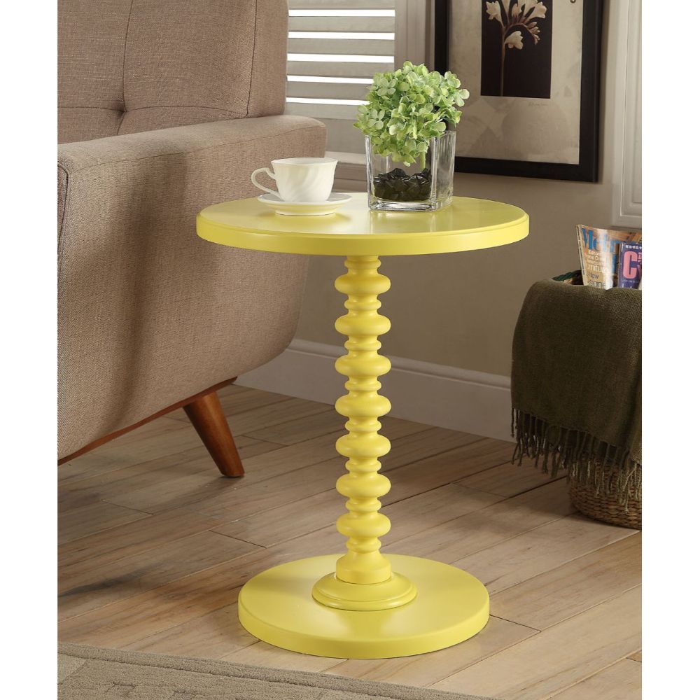 17" X 17" X 22" Yellow Solid Wood Leg Side Table