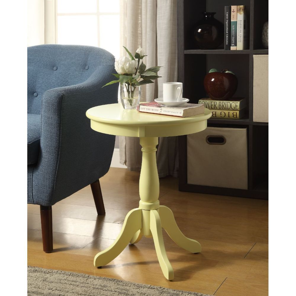 18" X 18" X 22" Light Yellow Solid Wood Leg Side Table