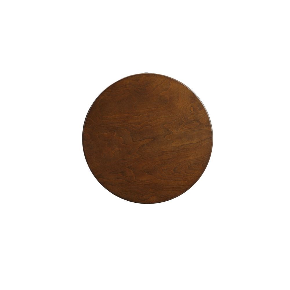 Round Walnut Wood End Table with Storage and Shelf