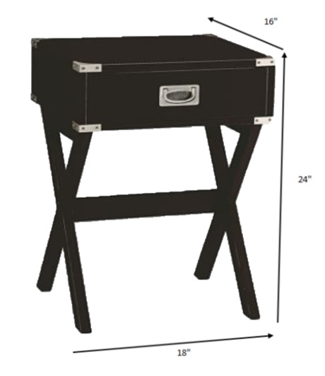 18" X 16" X 24" Black Solid Wood Leg End Table