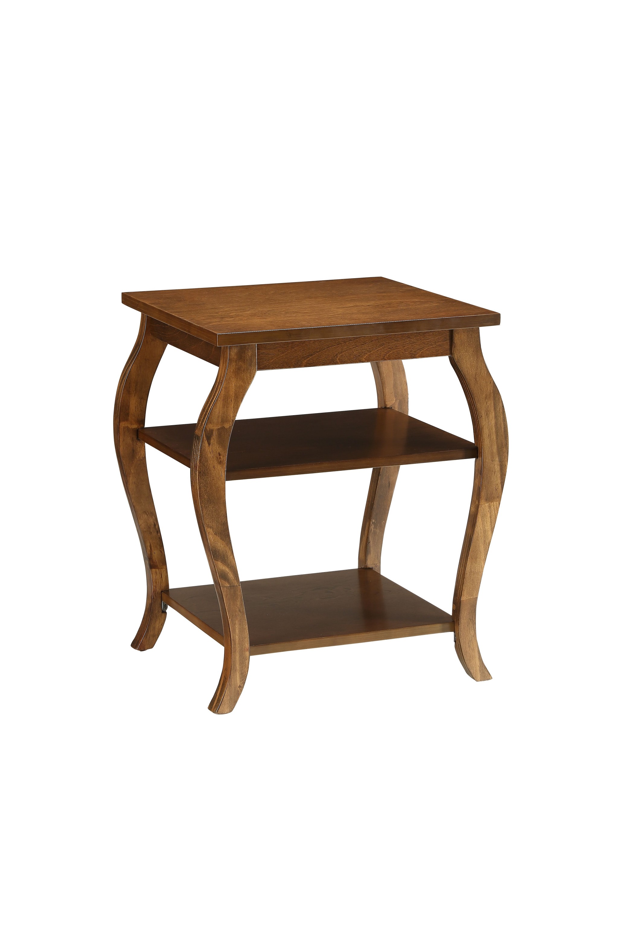 Square Walnut Wood End Table with Shelves