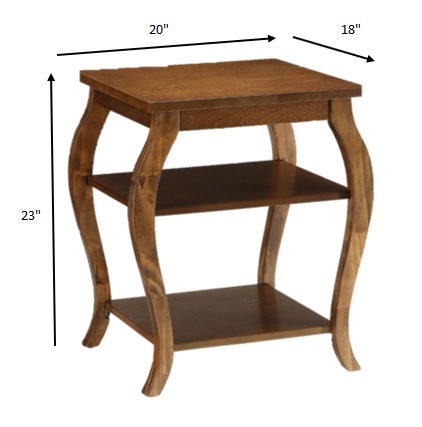 Square Walnut Wood End Table with Shelves