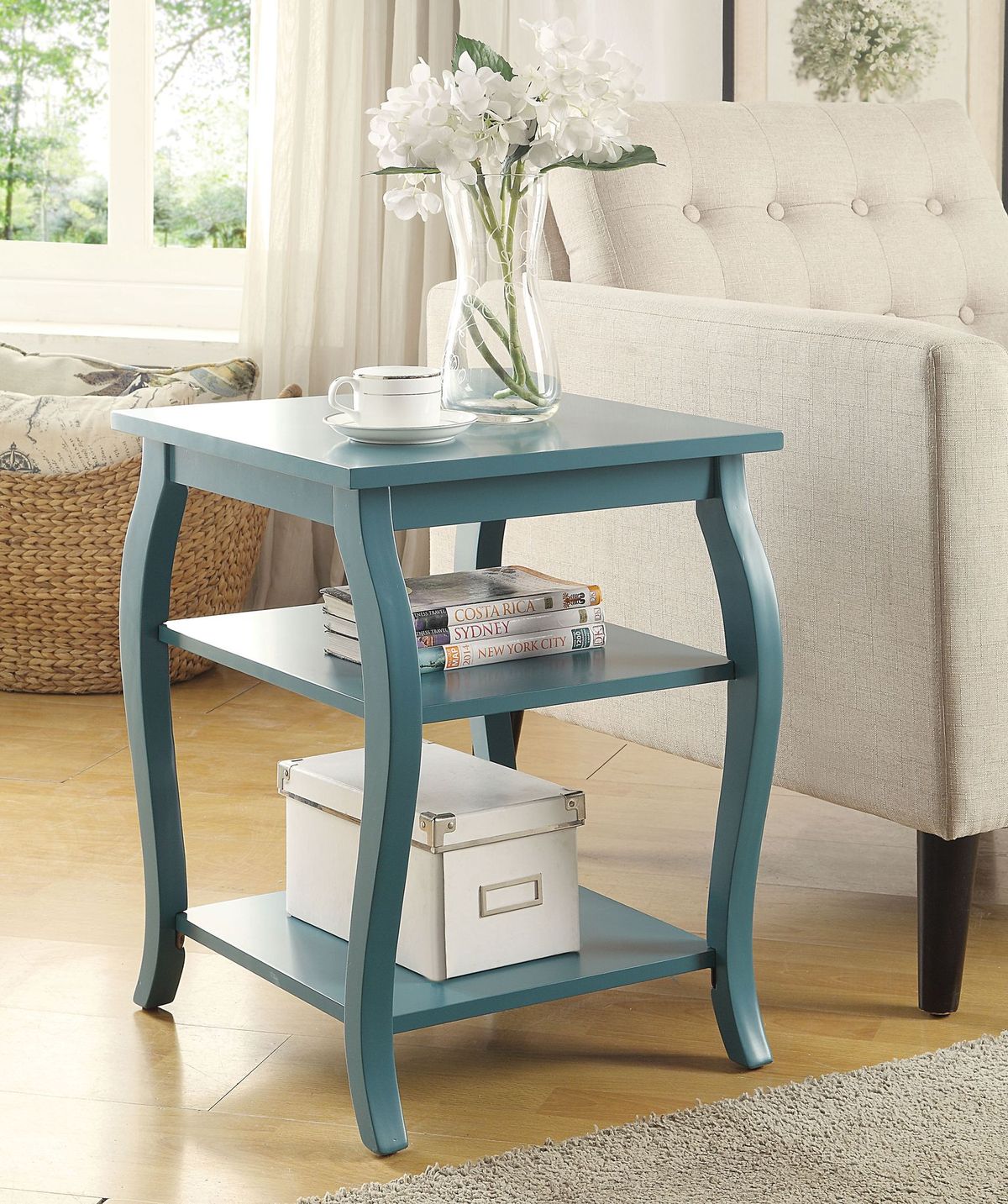 20" X 18" X 23" Teal Solid Wood Leg End Table