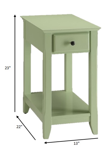 13" X 22" X 23" Light Green Wood Veneer Side Table