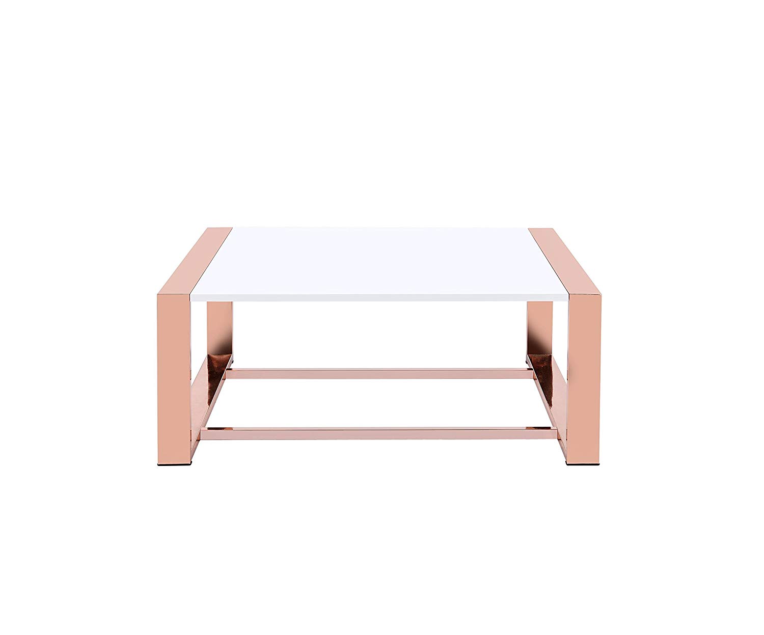 40" X 40" X 16" White High Gloss And Rose Gold Coffee Table