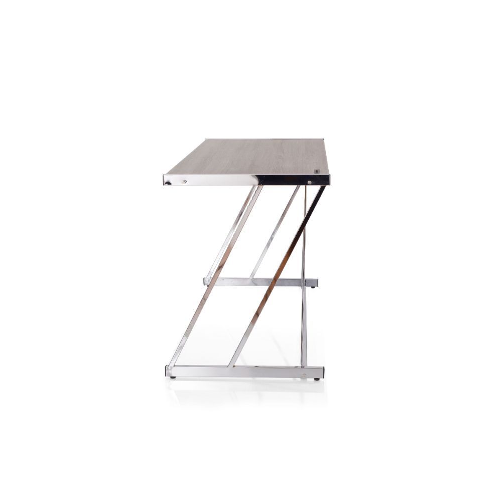 47" X 24" X 32" Weathered Oak And Chrome Writing Desk With Usb Dock