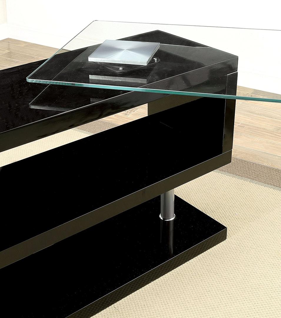 55" X 47" X 30" Black High Gloss & Clear Glass Office Desk