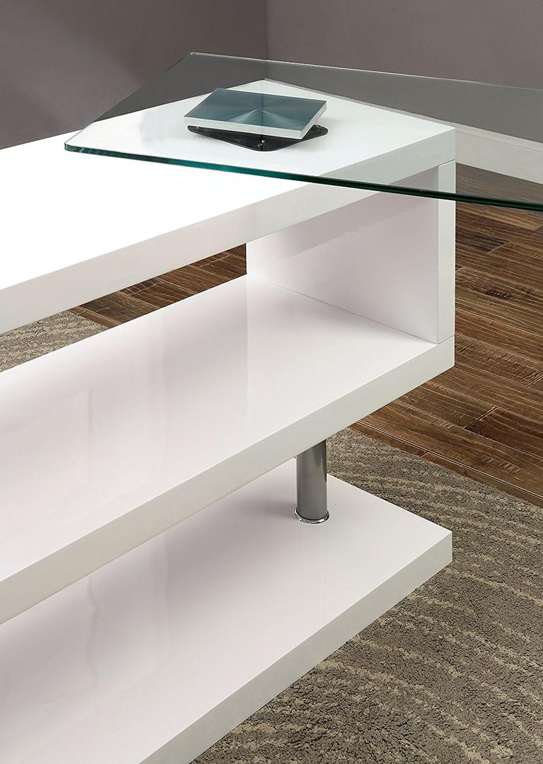 55" X 47" X 30" White High Gloss & Clear Glass Office Desk