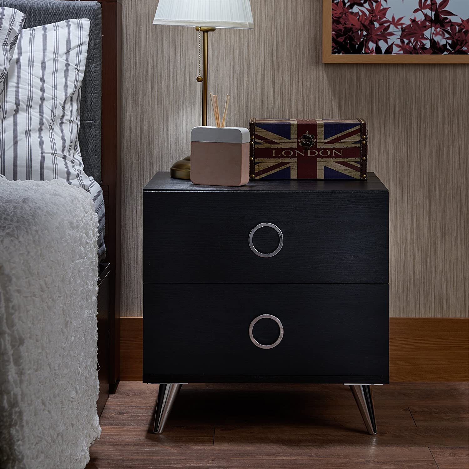 19.69" X 16.61" X 19.76" Black Particle Board Nightstand