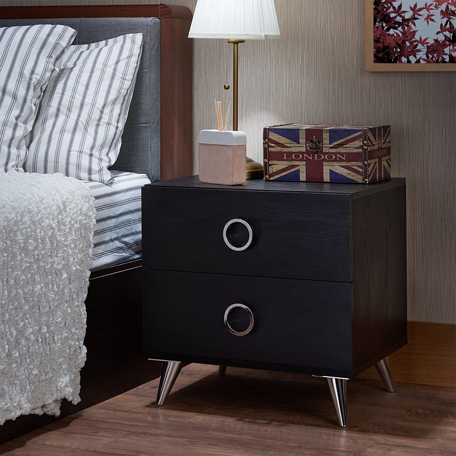 19.69" X 16.61" X 19.76" Black Particle Board Nightstand