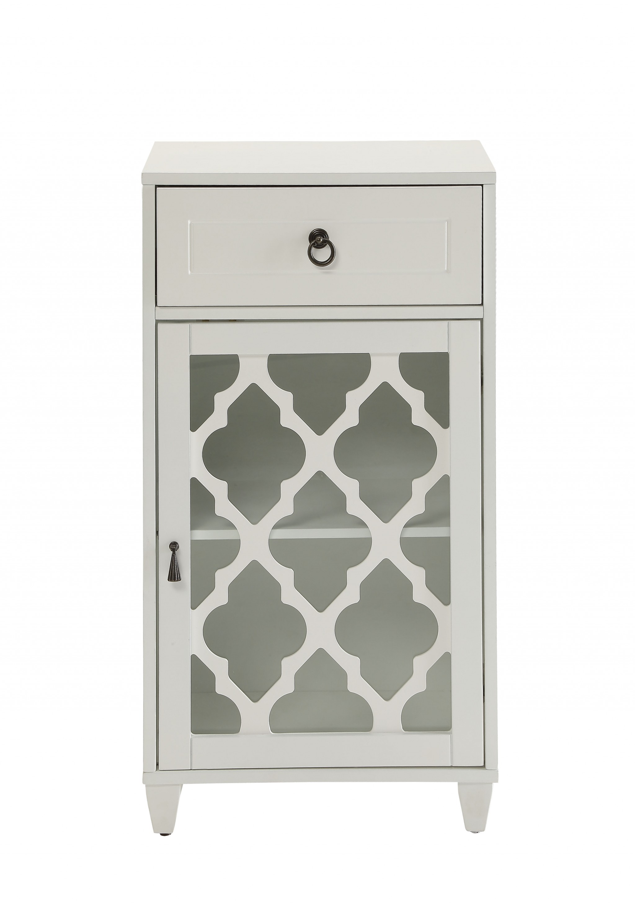 Fret Work Design Glass Door White Cabinet