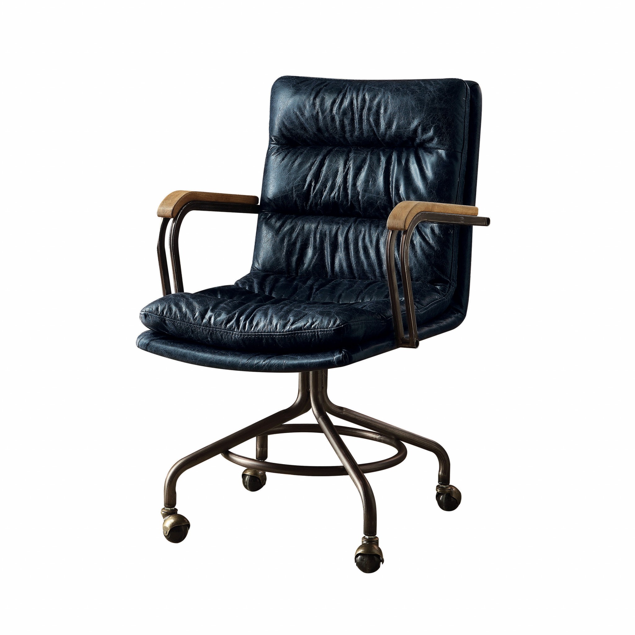 22" X 26" X 36" Vintage Blue Top Grain Leather Office Chair