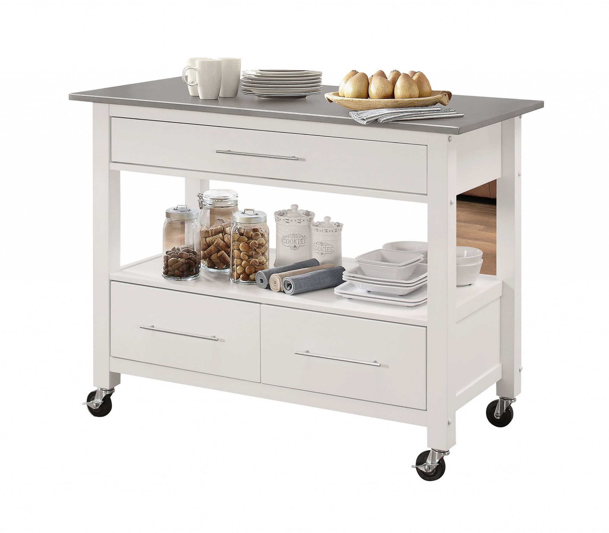 43" X 22" X 36" Stainless Steel And White Kitchen Island