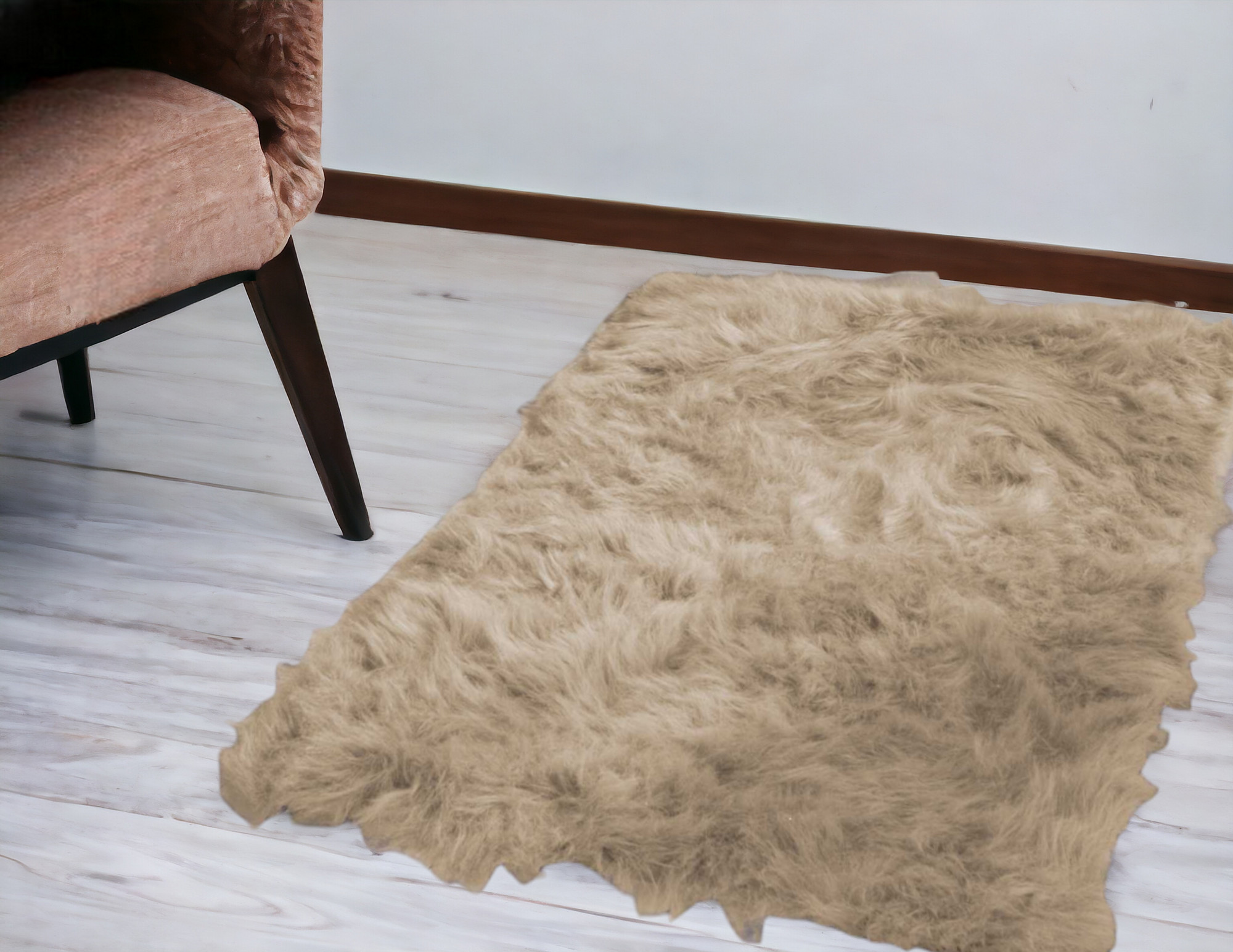 2' X 3' Tan Faux Fur Rectangular Area Rug-293161-1