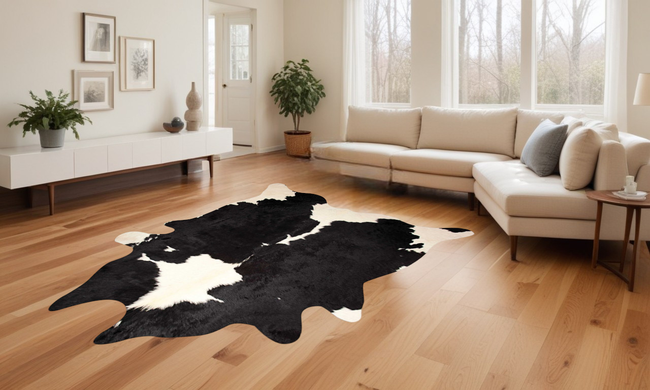 Black And White Cowhide Animal Print Area Rug-293172-1