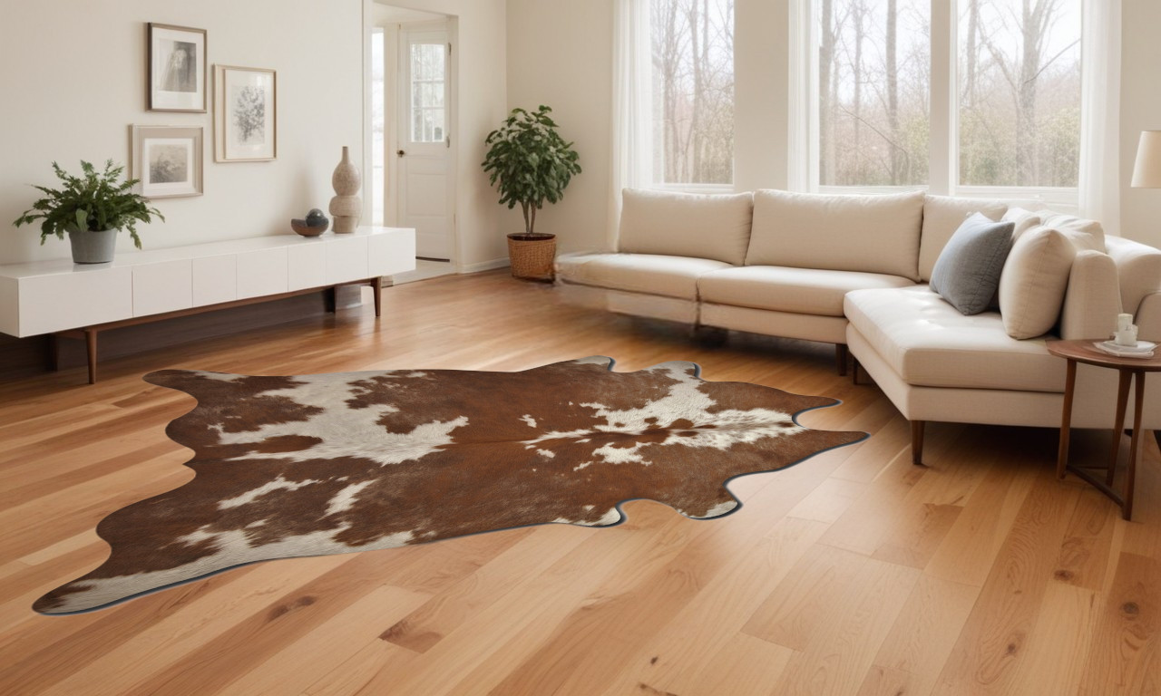 72" X 84" Brown And White Cowhide - Rug-293173-1