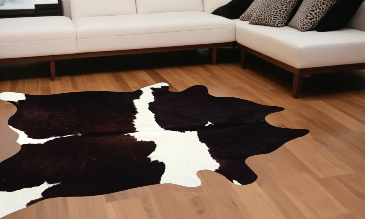 72" X 84" Chocolate And White Cowhide - Rug-293174-1
