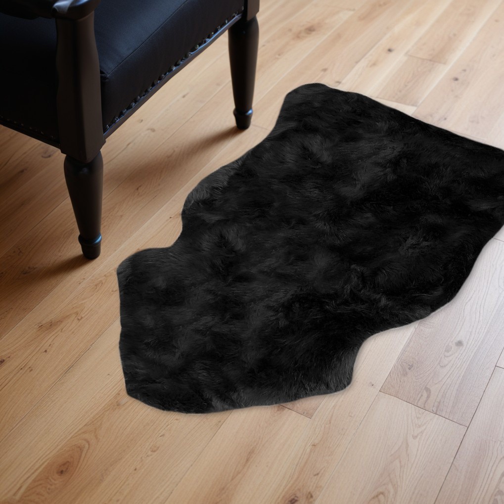 2' X 3' Black Shag Sheepskin Area Rug-293184-1