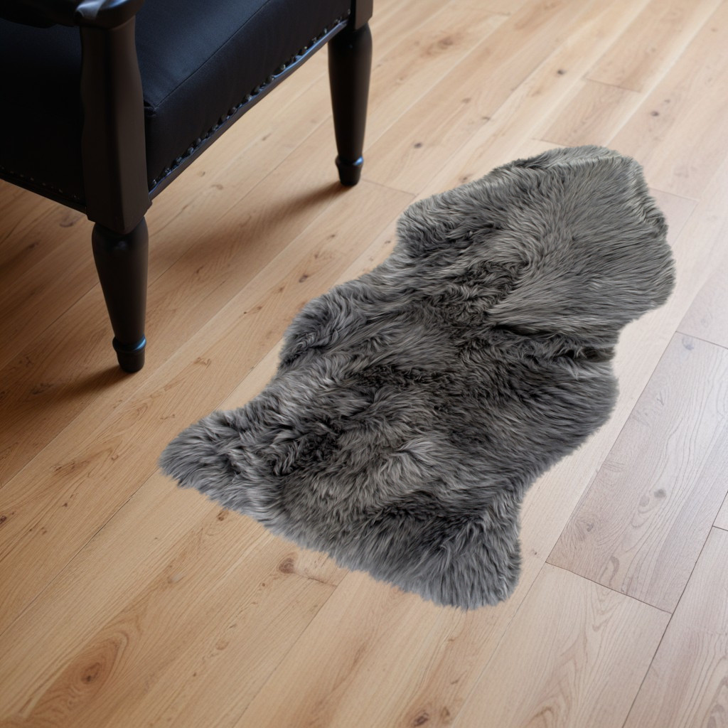 2' X 3' Gray Genuine Sheepskin Animal Print Shag Area Rug-293187-1