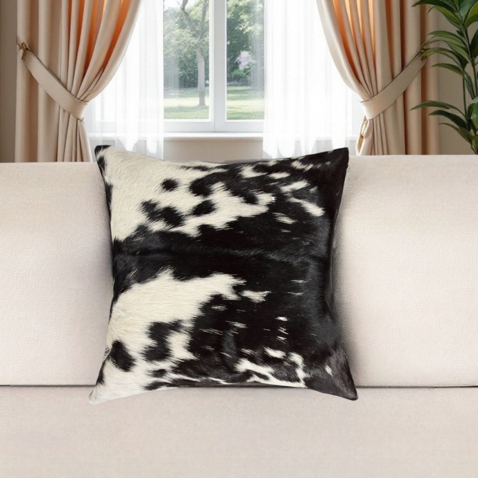 18" Black and White Cowhide Throw Pillow-293205-1