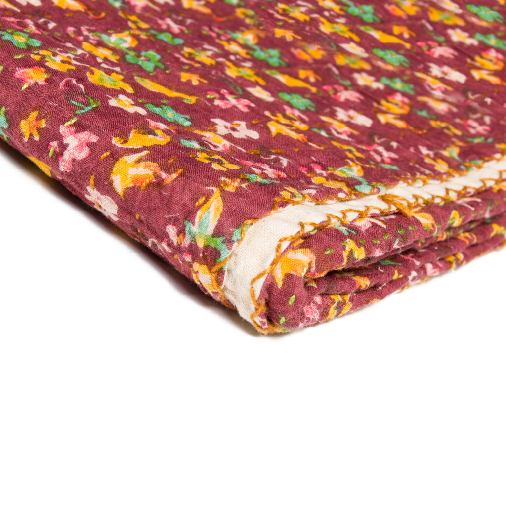 50" X 70" Maroon  Kantha Cotton   Throw Blanket-293211-1