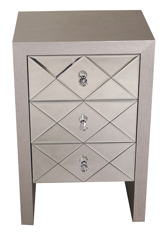 17.7" X 13" X 28" Silver MDF Wood Mirrored Glass Accent Cabinet with Mirrored Glass Drawers