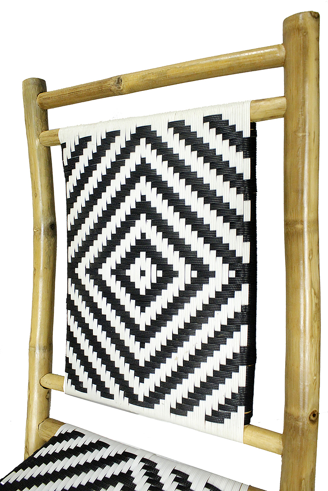 20" X 15" X 36" Natural Bamboo Black and White Poly-Rattan Bamboo Set of Chairs and a Table