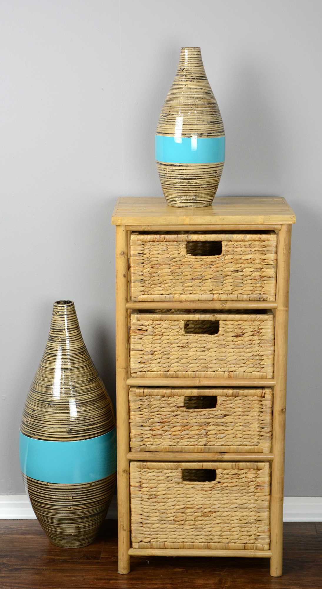 17.75" X 13" X 38" Natural Bamboo Storage Cabinet with Baskets