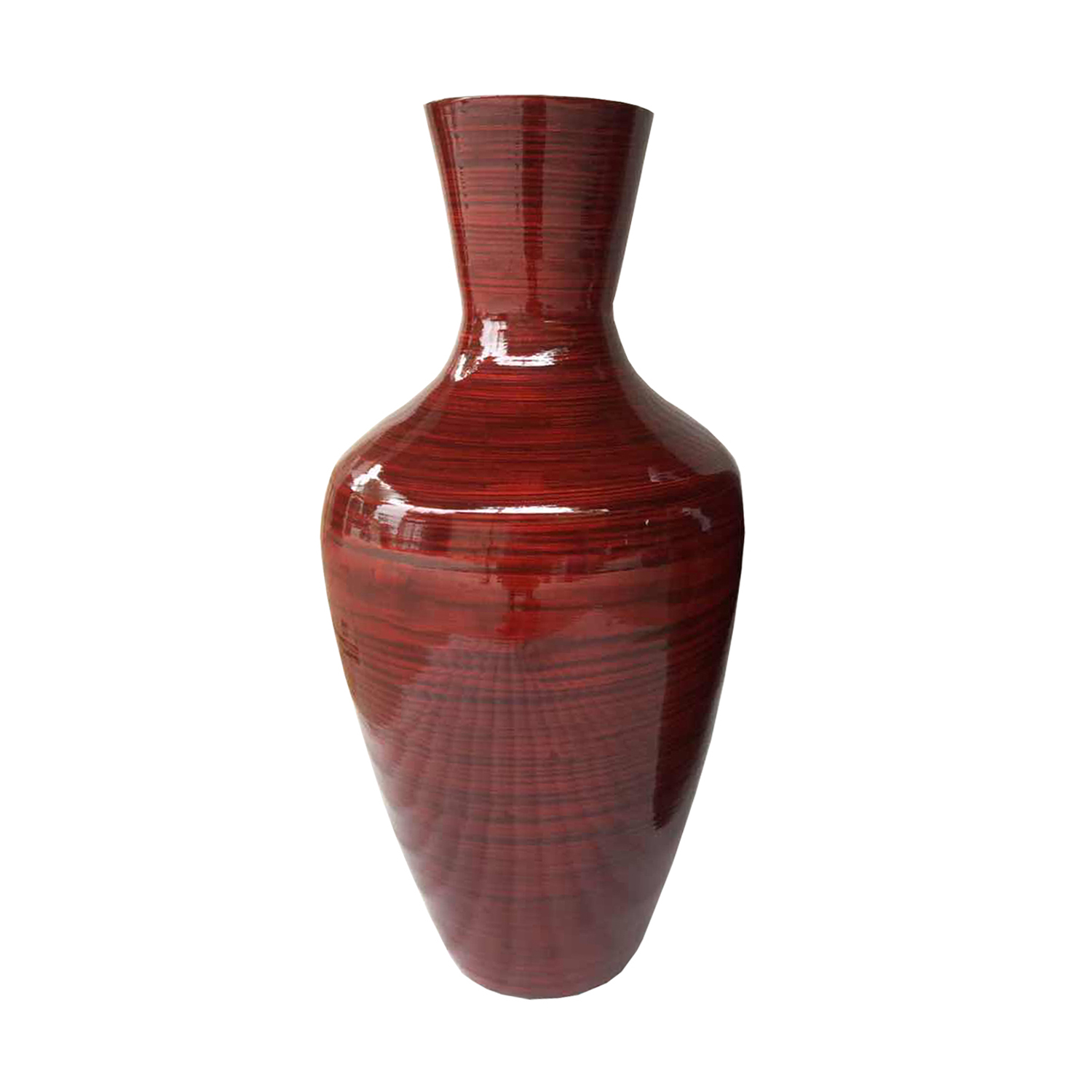 29.5" Red Lacquer Spun Bamboo Floor Vase