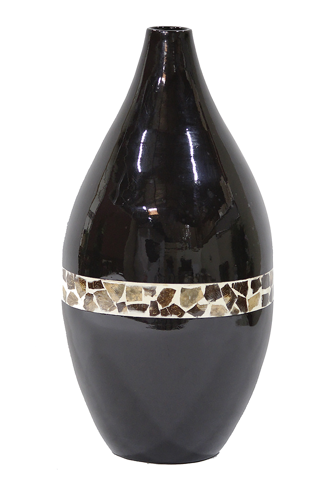 Genie Black Lacquer with Brown Coconut Shell Spun Bamboo Vase