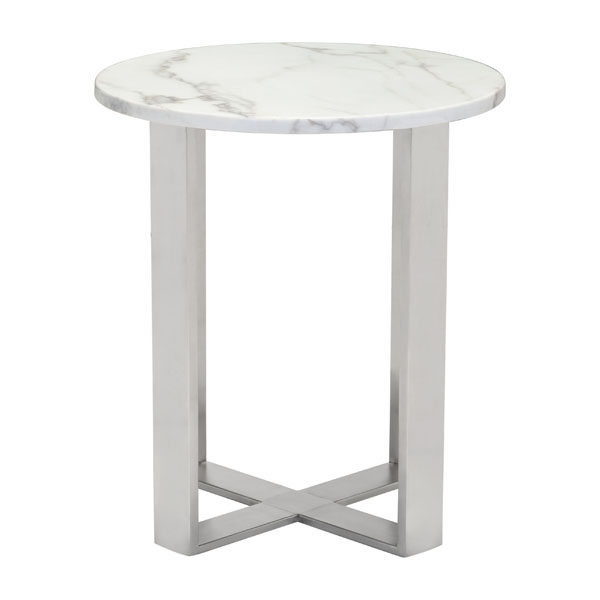 18.1" X 18.1" X 20.5" Stone And Brushed Stainless Steel End Table