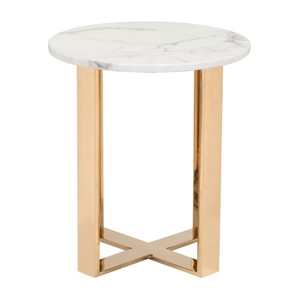 18.1" X 18.1" X 20.5" Stone And Gold Faux End Table