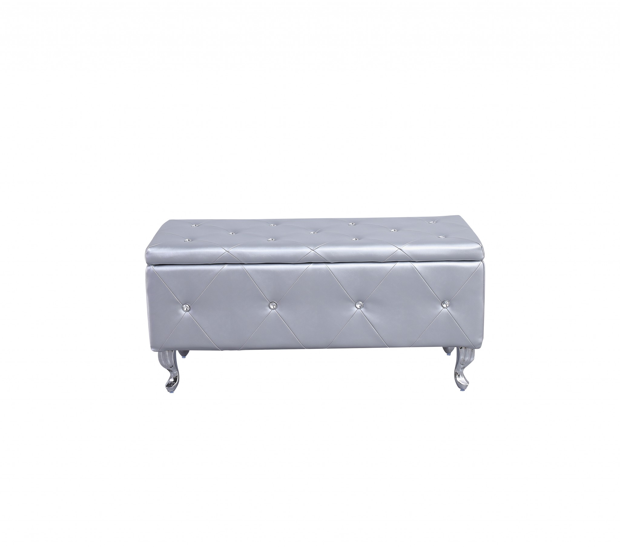 Silver Tufted Hard Wood Storage Bench