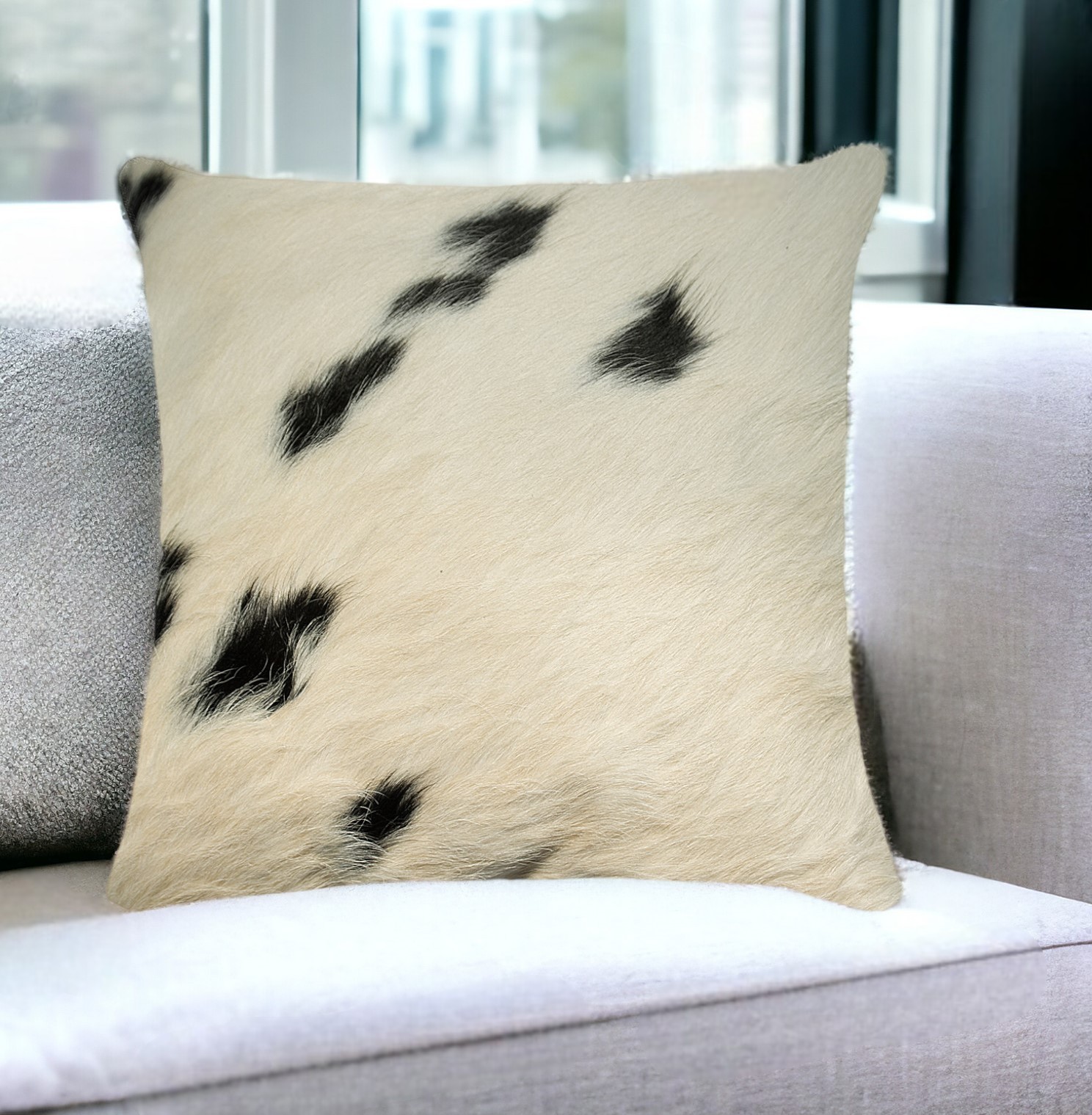 18" Black and White Cowhide Throw Pillow