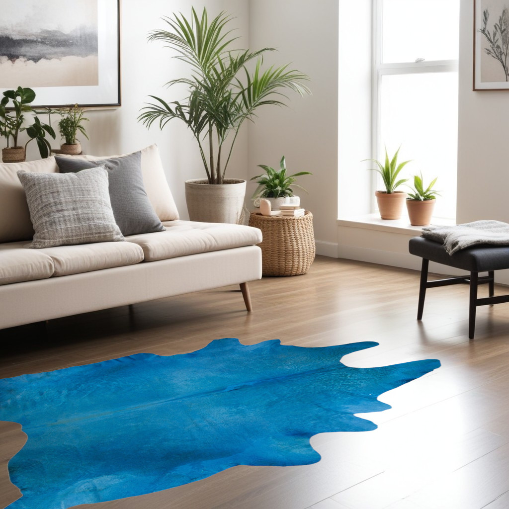 72" X 84" Sky Blue Cowhide - Rug-316708-1