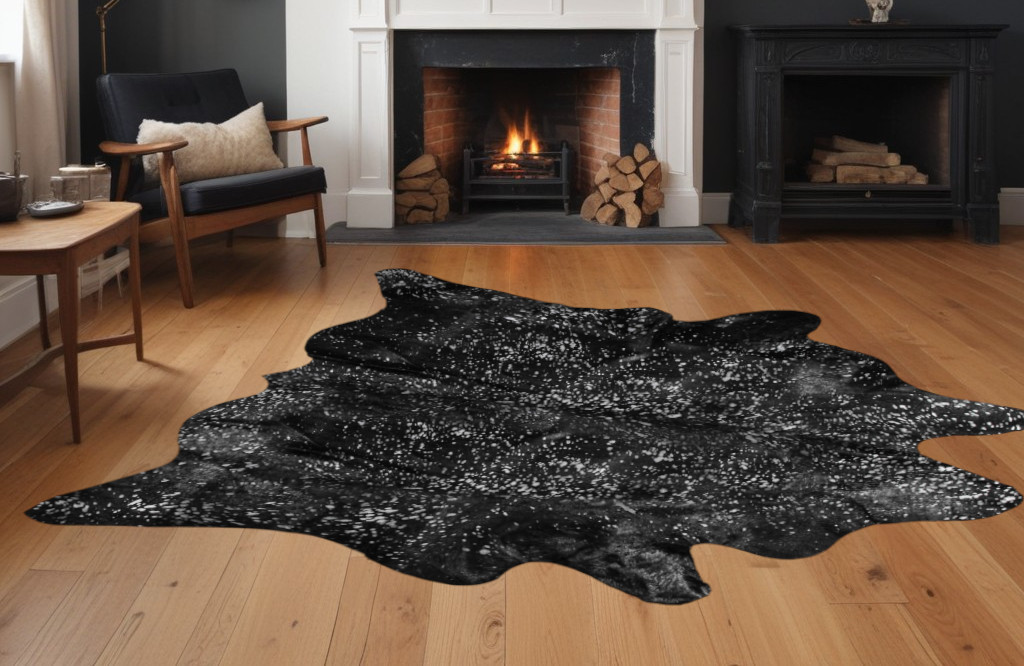 Black And Silver Cowhide Animal Print Area Rug-316715-1