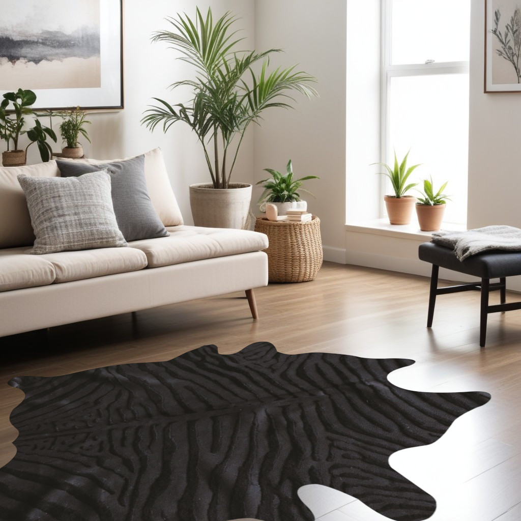 72" X 84" Black Cowhide - Rug-316718-1