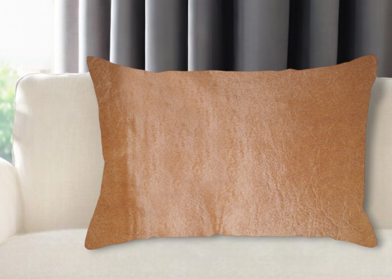 12" X 20" Tan Cowhide Throw Pillow-316862-1