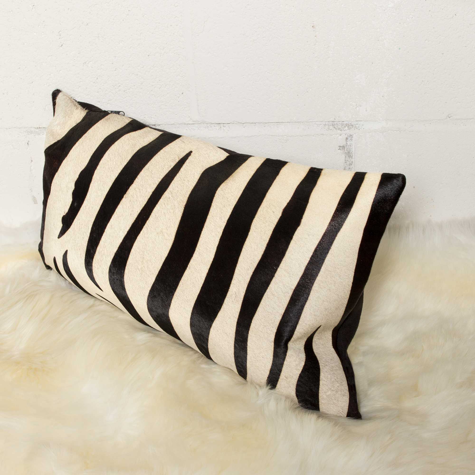 12" x 20" x 5" Zebra Black On Off White Cowhide - Pillow