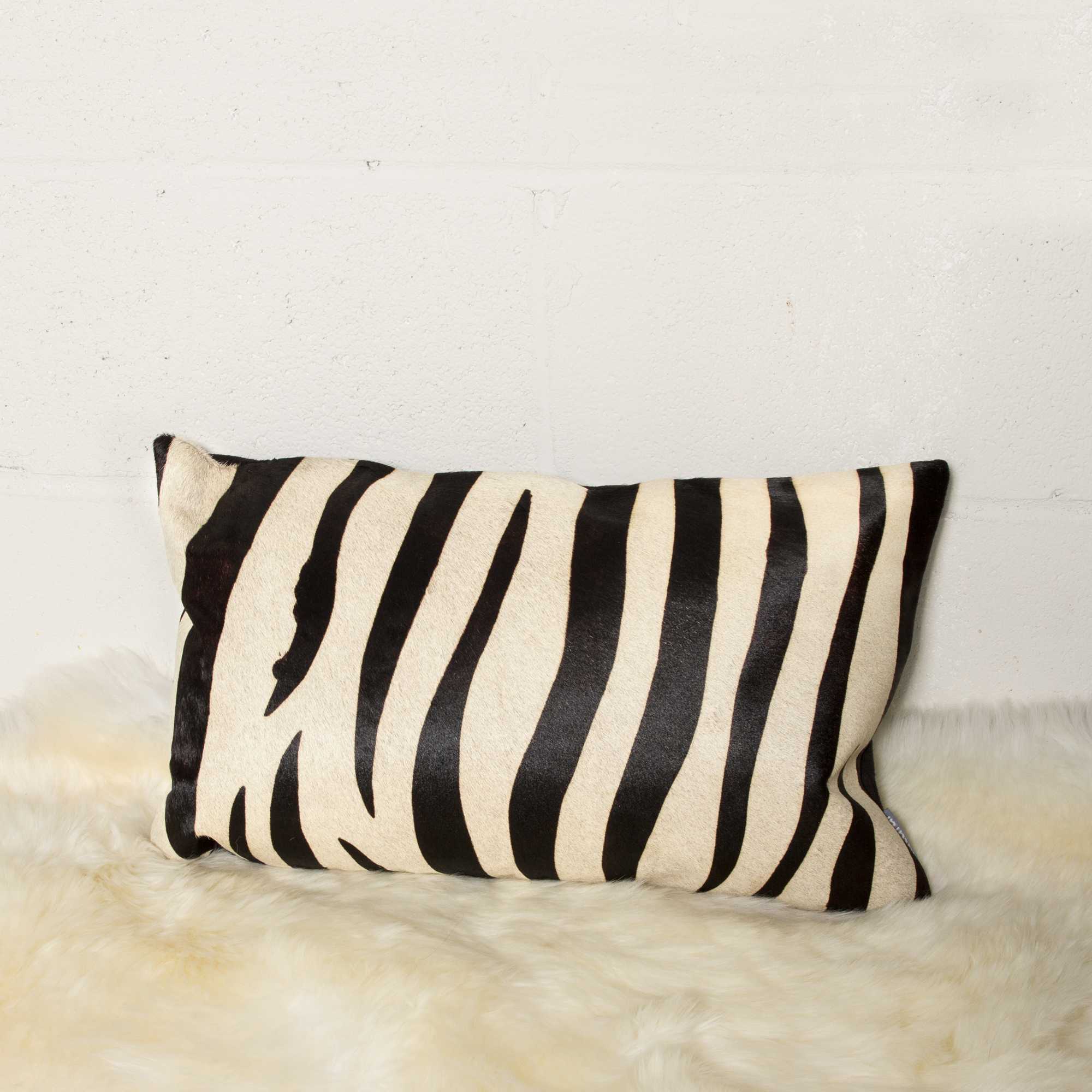 12" x 20" x 5" Zebra Black On Off White Cowhide - Pillow